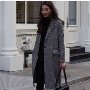 Zara houndstooth double-breasted fur collar coat
